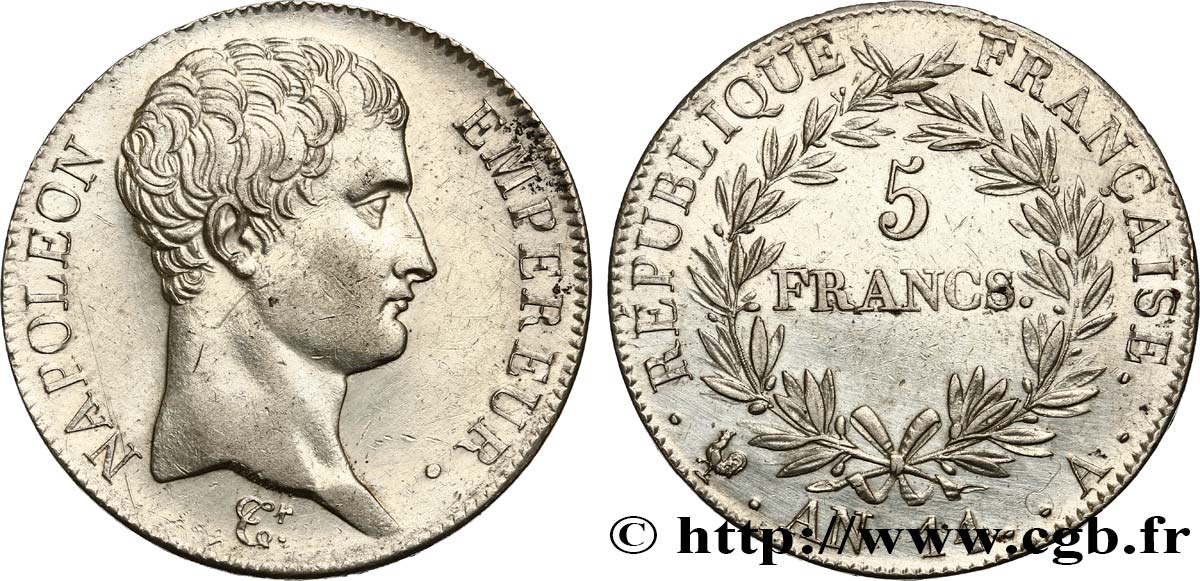 5 francs Napoléon Empereur, Calendrier révolutionnaire 1805 Paris F.303/19 EBC 