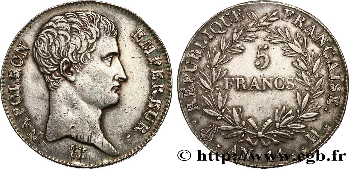 5 francs Napoléon Empereur, Calendrier révolutionnaire 1805 La rochelle F.303/22 MBC48 
