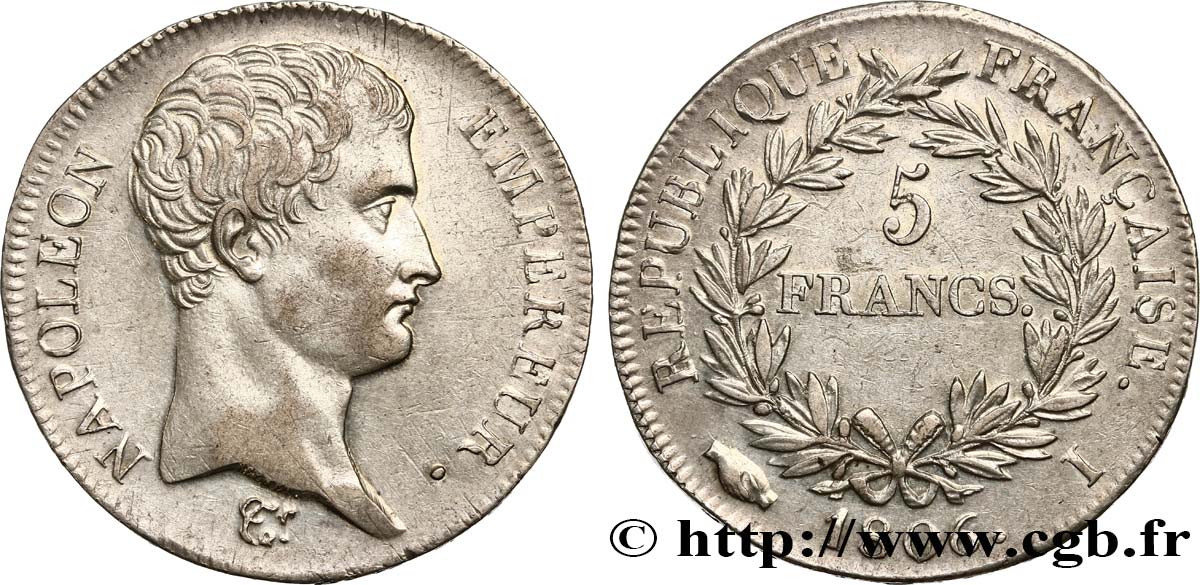 5 francs Napoléon Empereur, Calendrier grégorien 1806 Limoges F.304/5 AU50 