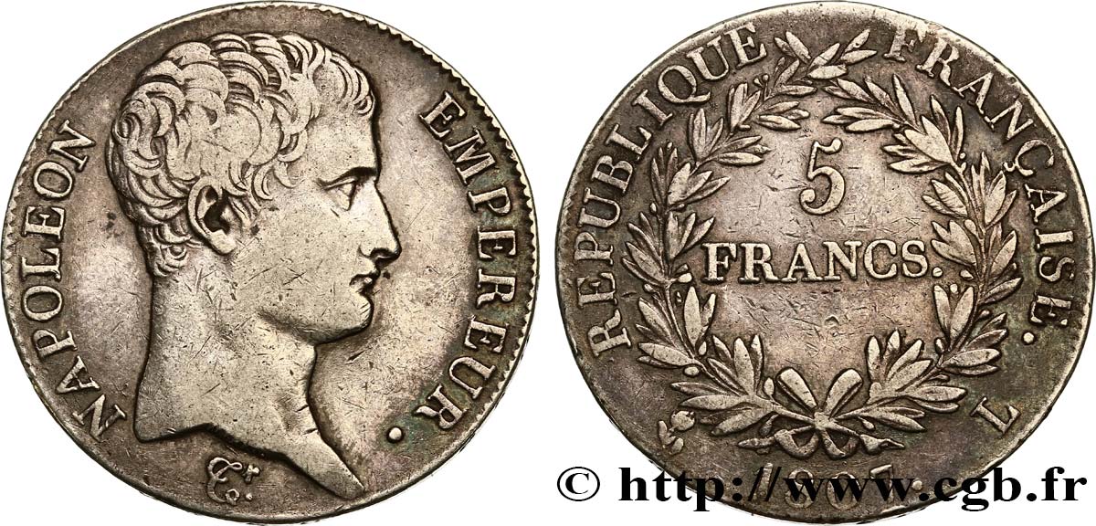 5 francs Napoléon Empereur, Calendrier grégorien 1807 Bayonne F.304/18 VF35 