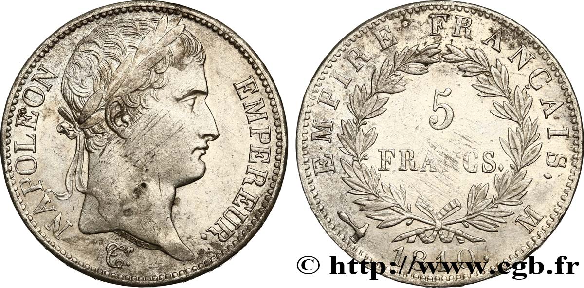 5 francs Napoléon Empereur, Empire français 1810 Toulouse F.307/22 TTB+ 