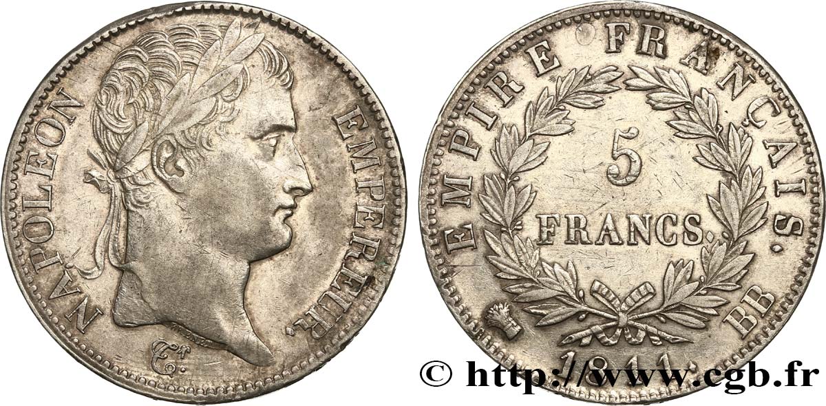 5 francs Napoléon Empereur, Empire français 1811 Strasbourg F.307/29 TTB45 