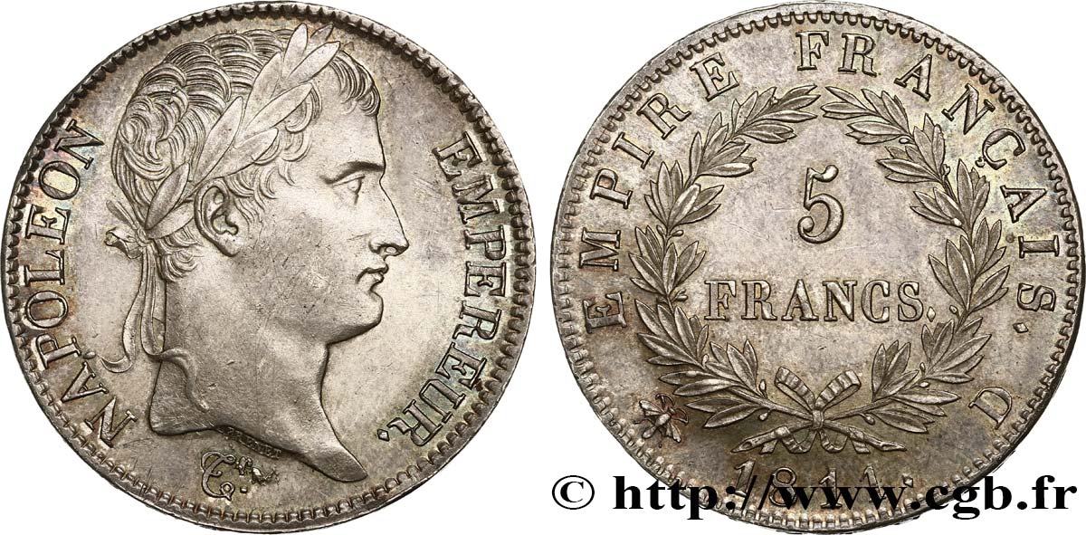 5 francs Napoléon Empereur, Empire français 1811 Lyon F.307/30 MS60 