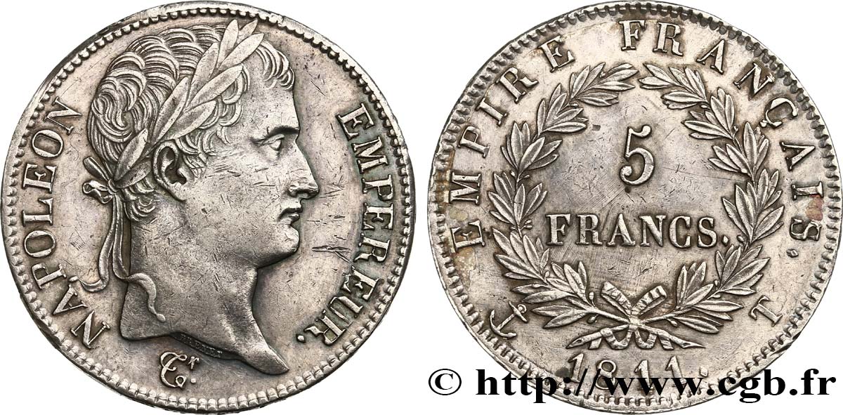 5 francs Napoléon Empereur, Empire français 1811 Nantes F.307/38 AU 