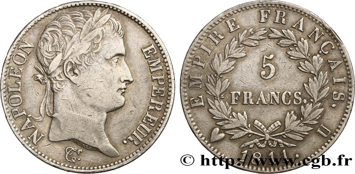 5 francs Napoléon Empereur, Empire français 1811 Turin F.307/39 S35 