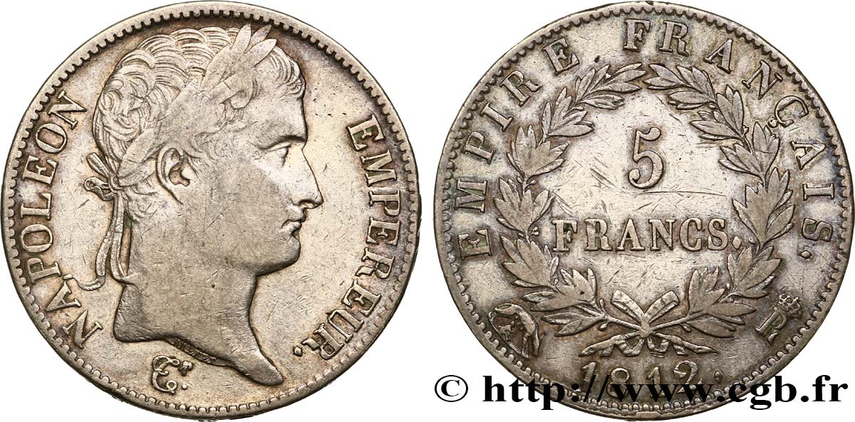 5 francs Napoléon Empereur, Empire français 1812 Rome F.307/52 VF35 