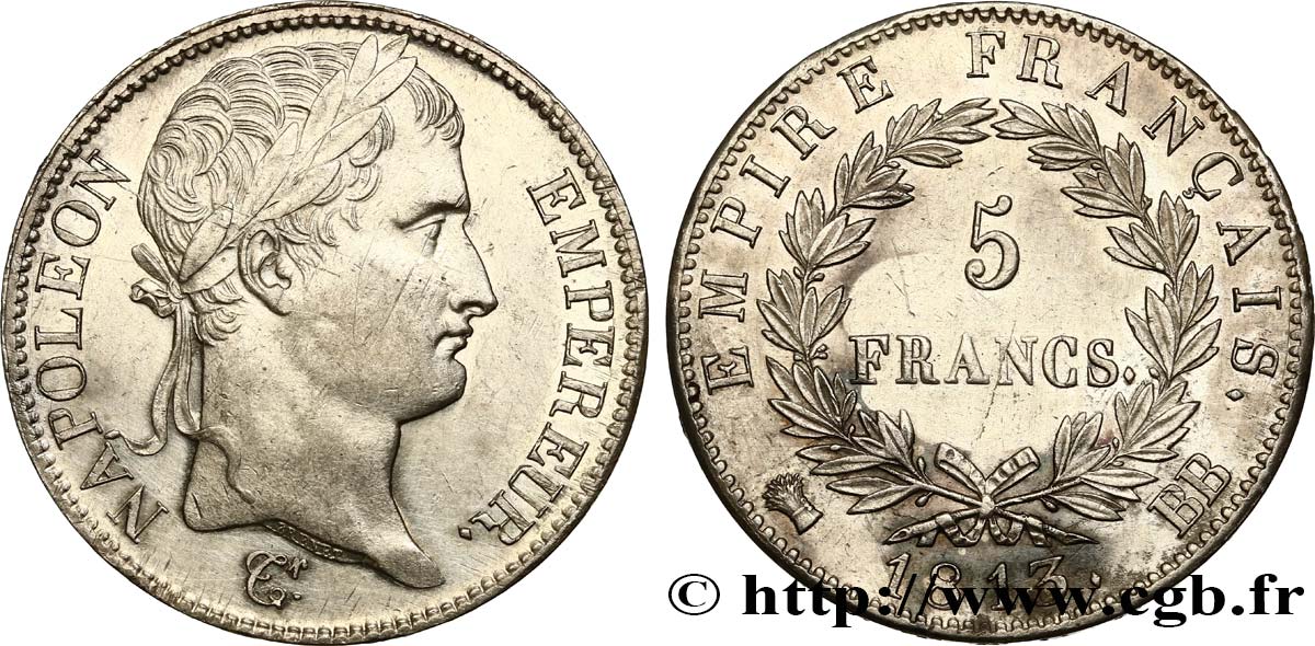 5 francs Napoléon Empereur, Empire français 1813 Strasbourg F.307/60 VZ 