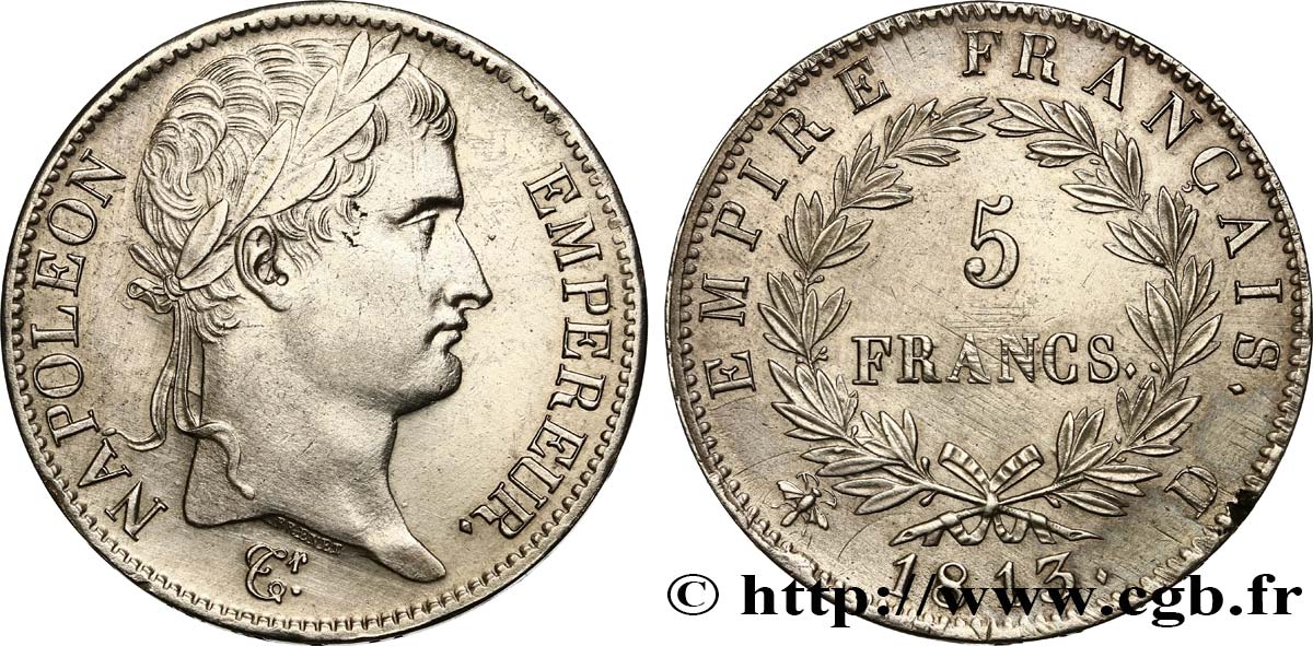 5 francs Napoléon Empereur, Empire français 1813 Lyon F.307/62 SPL 