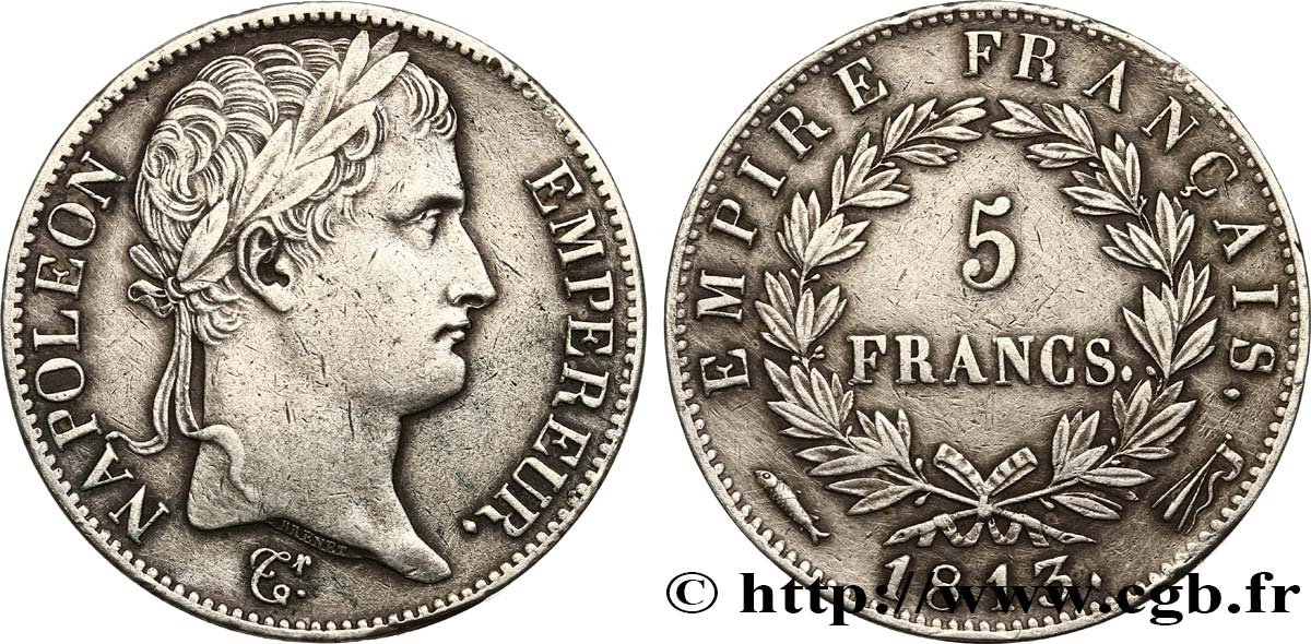 5 francs Napoléon Empereur, Empire français 1813 Utrecht F.307/74 MBC48 