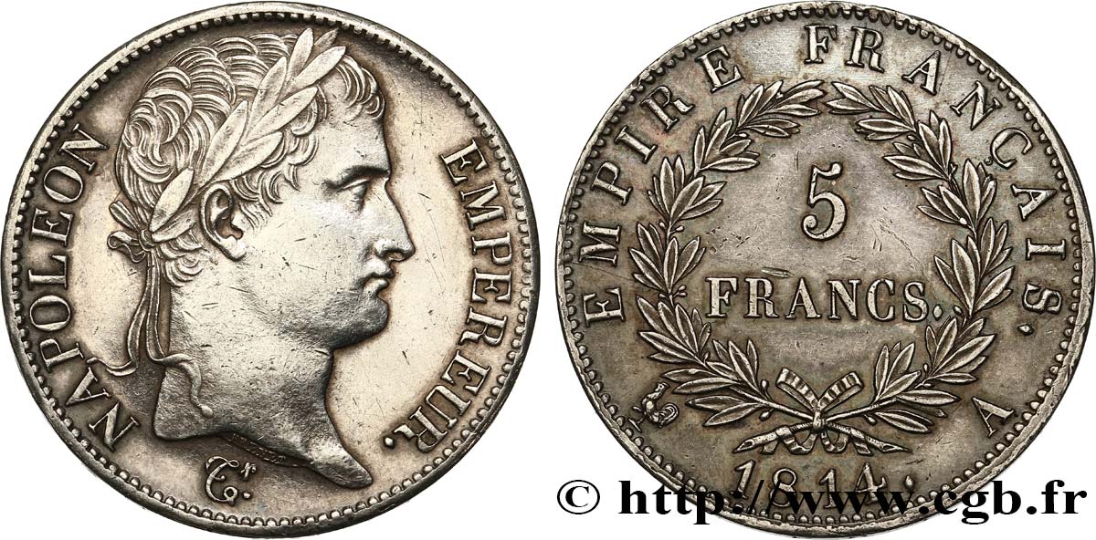 5 francs Napoléon Empereur, Empire français 1814 Paris F.307/76 EBC 