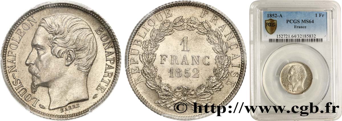 1 franc Louis-Napoléon 1852 Paris F.212/1 fST64 PCGS