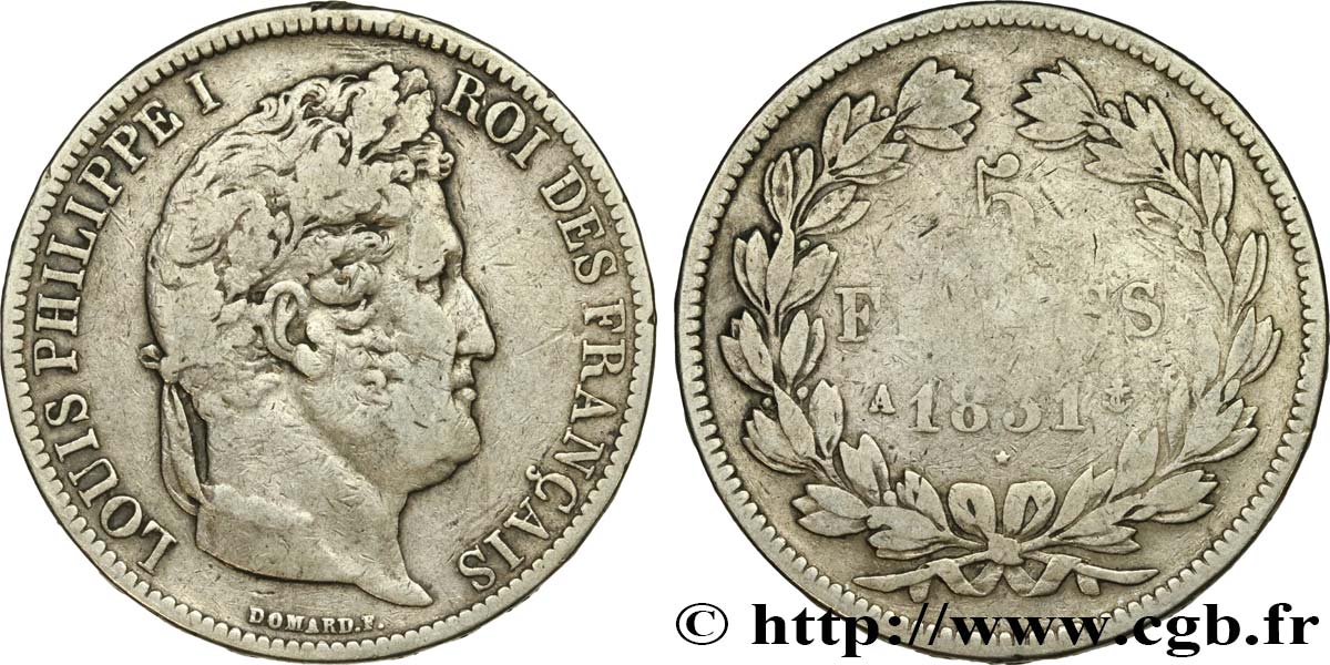 5 francs Ier type Domard, tranche en relief 1831 Paris F.320/1 S 