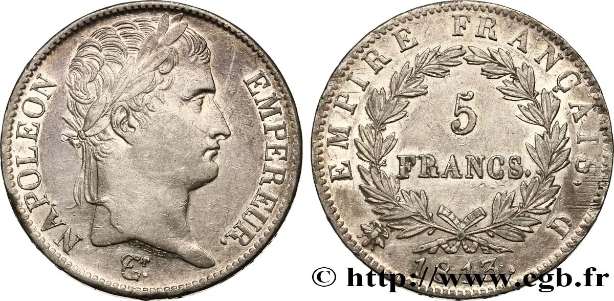 5 francs Napoléon Empereur, Empire français 1813 Lyon F.307/62 AU 