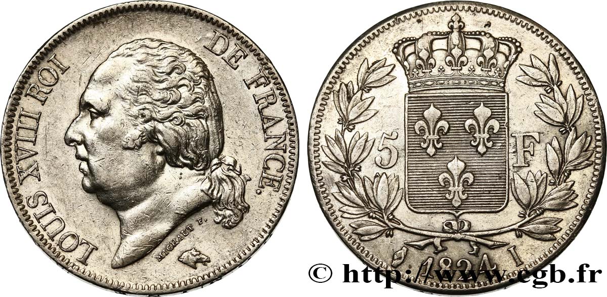 5 francs Louis XVIII, tête nue 1824 Limoges F.309/92 XF48 