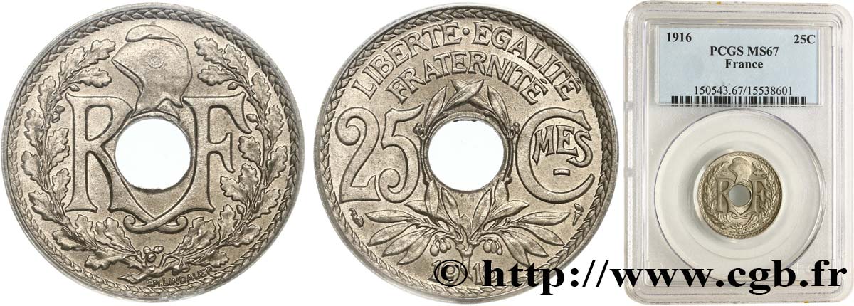 25 centimes Lindauer, Cmes souligné 1916 Paris F.170/4 FDC67 PCGS