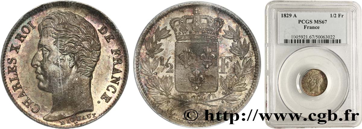 1/2 franc Charles X 1829 Paris F.180/37 MS67 PCGS