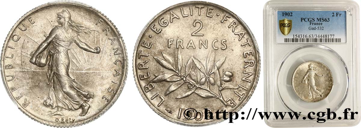 2 francs Semeuse 1902  F.266/7 SPL63 PCGS