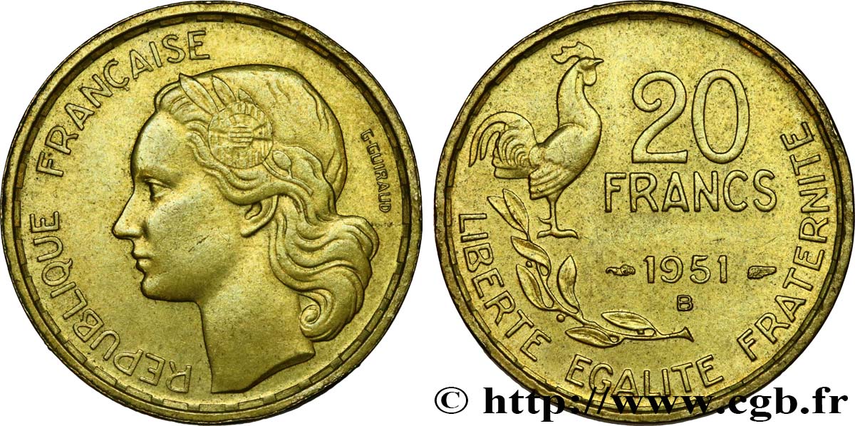 20 francs G. Guiraud 1951 Beaumont-Le-Roger F.402/8 SUP55 