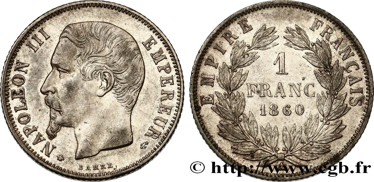 1 franc Napoléon III, tête nue, différent abeille 1860 Paris F.214/15 TTB52 