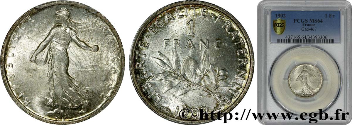 1 franc Semeuse 1902 Paris F.217/7 SC64 PCGS