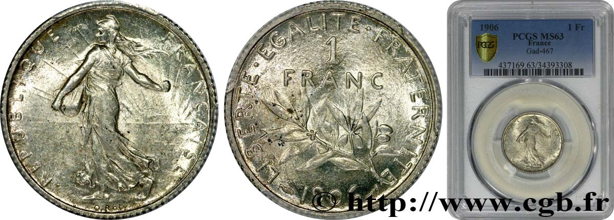 1 franc Semeuse 1906 Paris F.217/11 SPL63 PCGS
