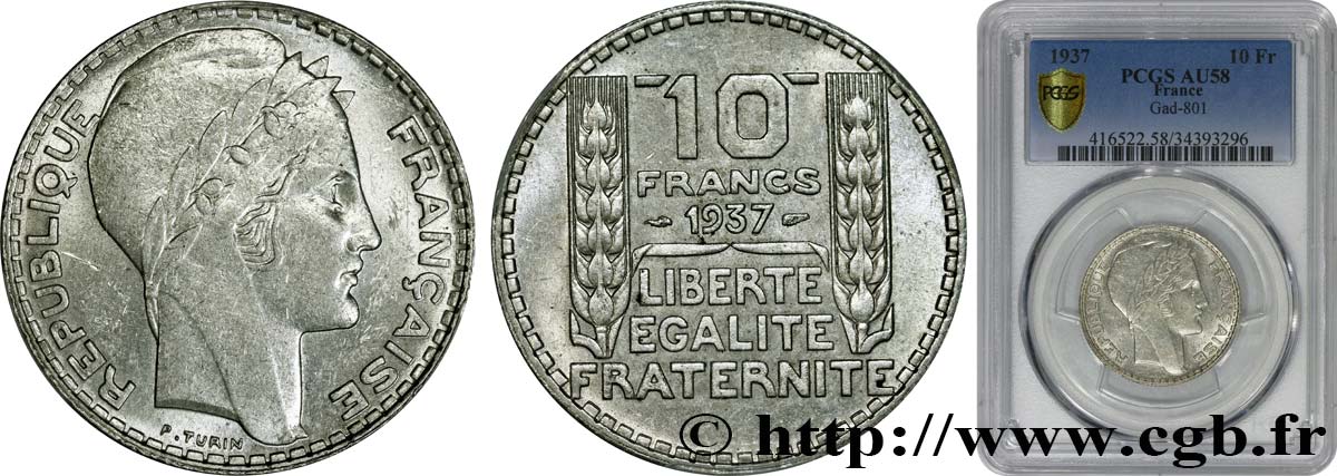 10 francs Turin 1937  F.360/8 VZ58 PCGS