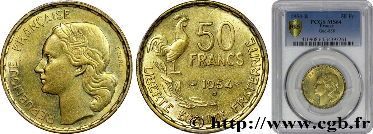 50 francs Guiraud 1954 Beaumont-Le-Roger F.425/13 fST64 PCGS