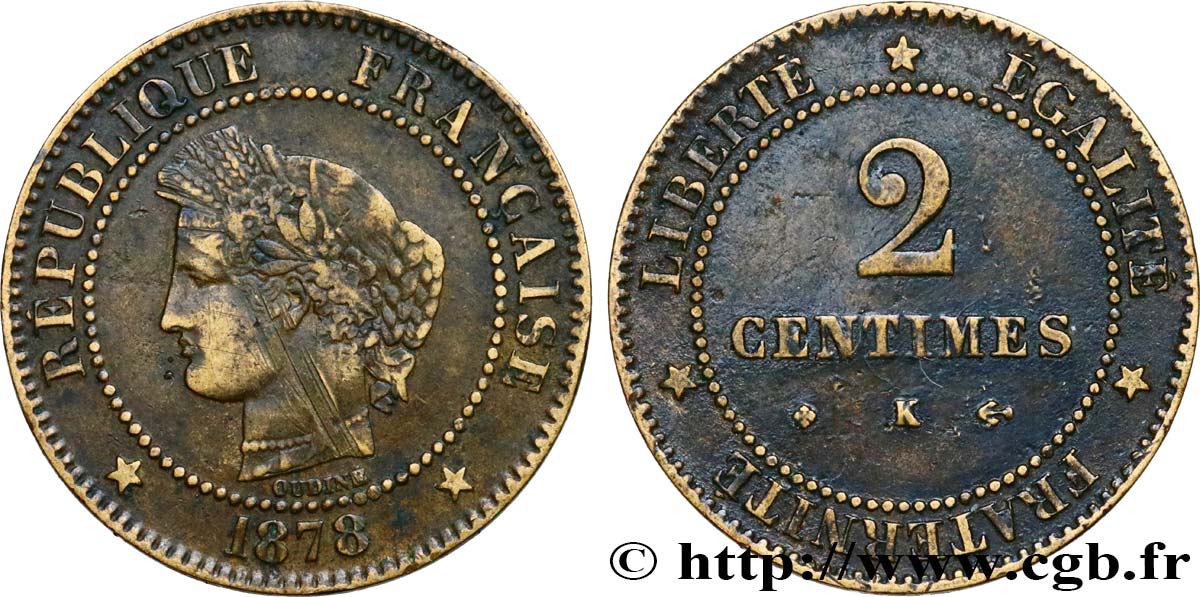 2 centimes Cérès 1878 Bordeaux F.109/4 TB25 