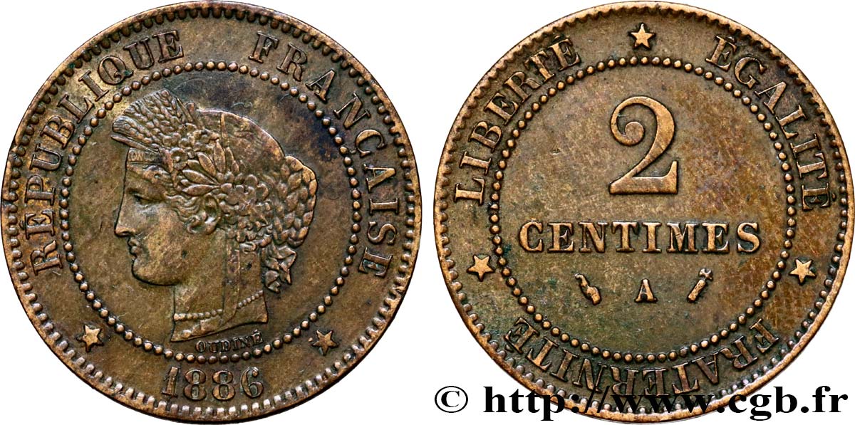 2 centimes Cérès 1886 Paris F.109/12 BB45 