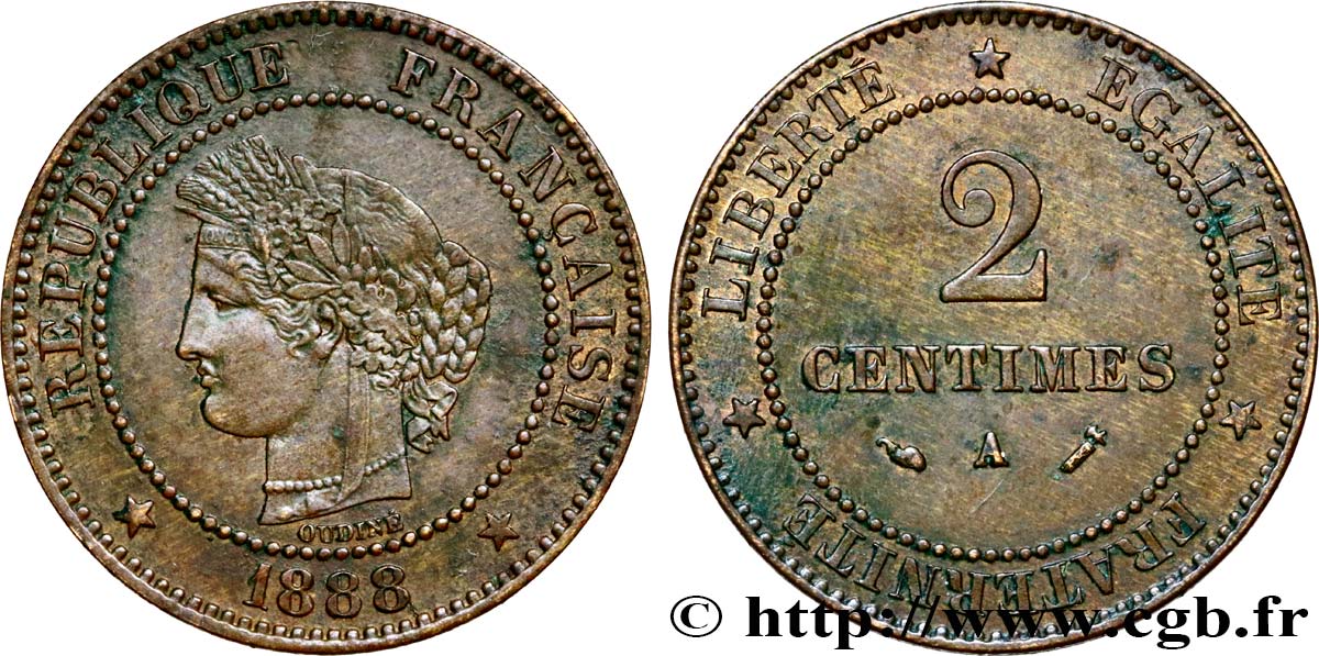2 centimes Cérès 1888 Paris F.109/14 AU50 