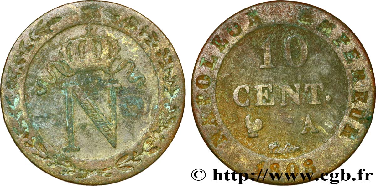 10 cent. à l N couronnée, Frappe Médaille 1808 Paris F.130/2 S35 