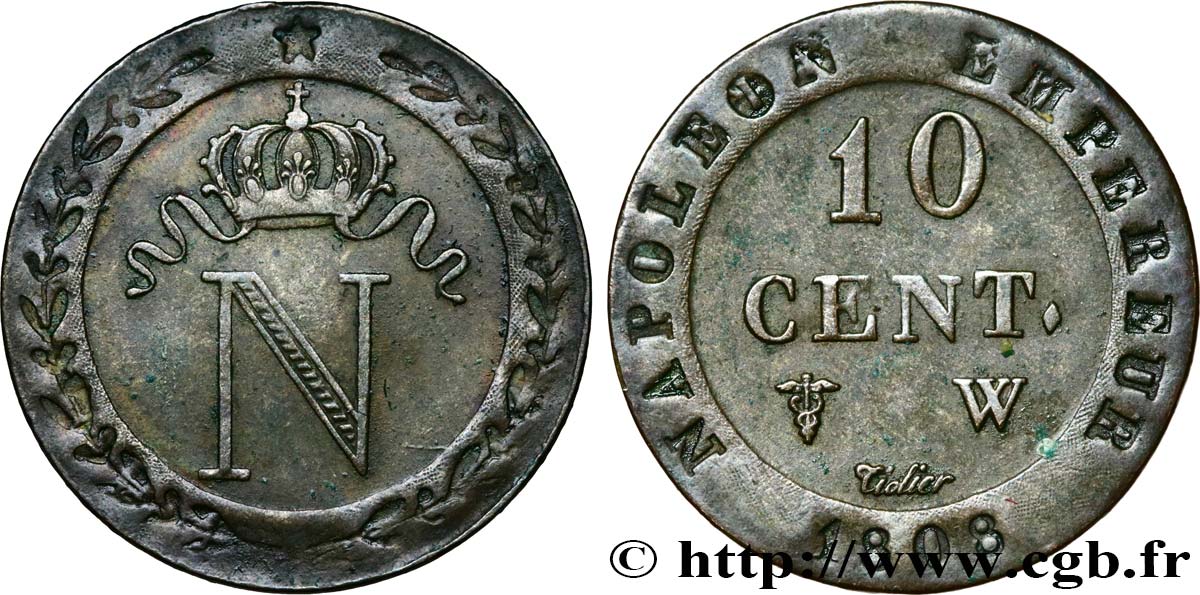 10 cent. à l N couronnée 1808 Lille F.130/9 TTB54 