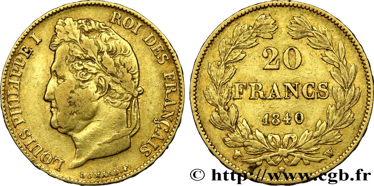 20 francs or Louis-Philippe, Domard 1840 Lille F.527/23 fSS 
