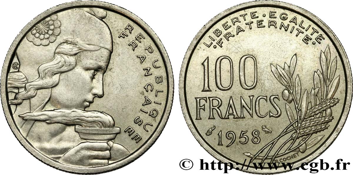 100 francs Cochet, chouette 1958  F.450/13 AU50 
