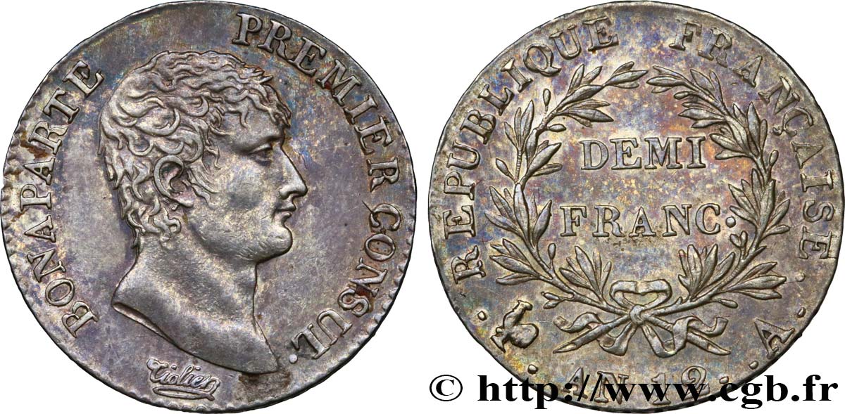 Demi-franc Bonaparte Premier Consul 1804 Paris F.173/2 MS62 