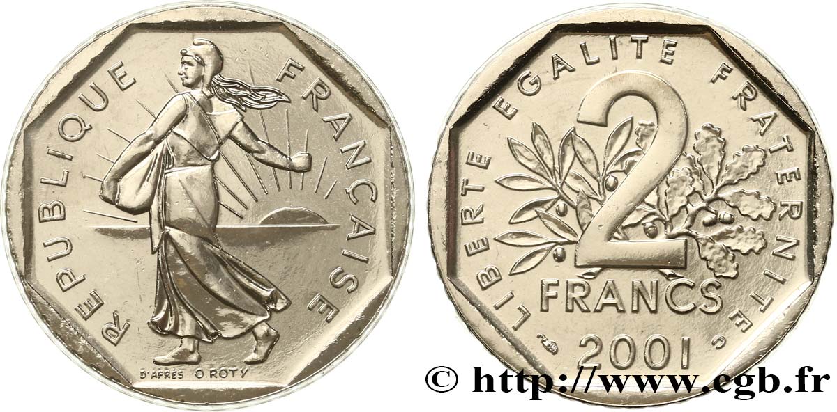2 francs Semeuse, nickel, BU (Brillant Universel)  2001 Pessac F.272/29 MS 
