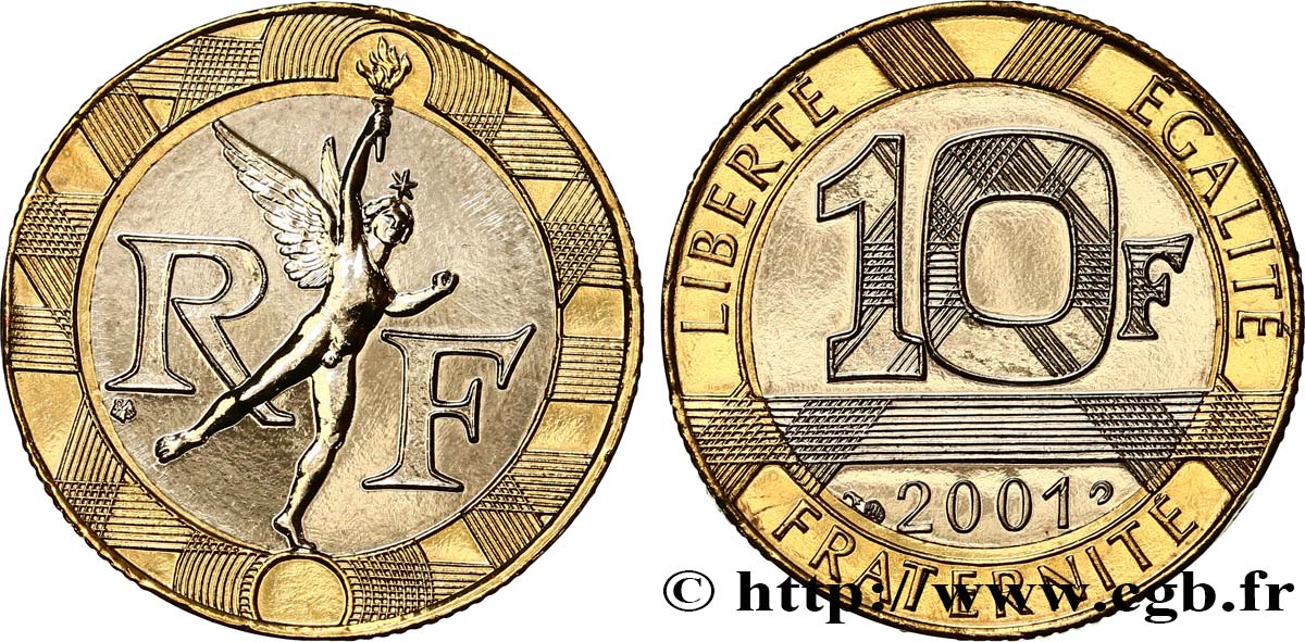 10 francs Génie de la Bastille, BU (Brillant Universel) 2001 Pessac F.375/18 FDC 