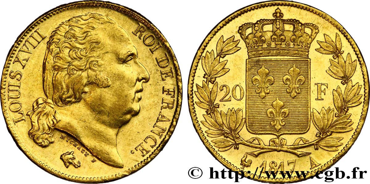20 francs or Louis XVIII, tête nue 1817 Paris F.519/5 SPL62 