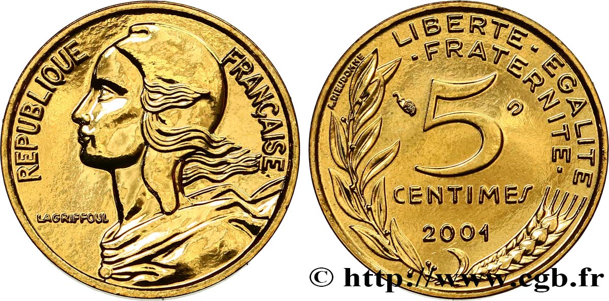 5 centimes Marianne, BU (Brillant Universel) 2001 Pessac F.125/45 MS 
