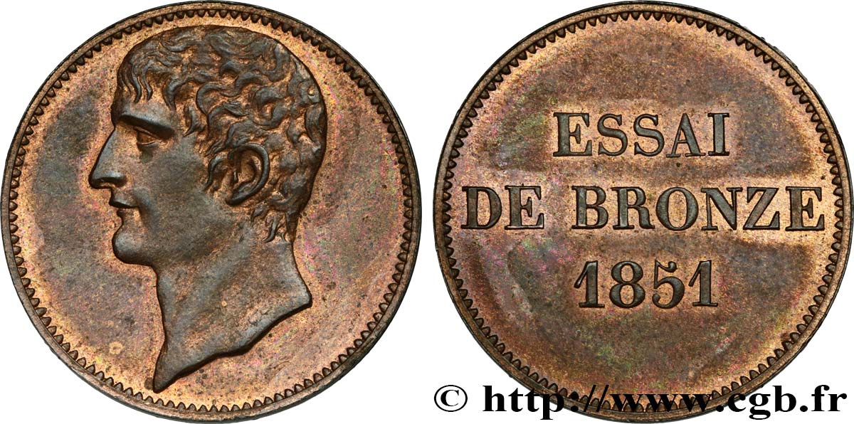 Essai de bronze au module de 5 centimes, Bonaparte 1851 Paris VG.3290  VZ60 