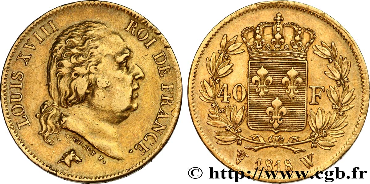 40 francs or Louis XVIII 1818 Lille F.542/8 MBC48 
