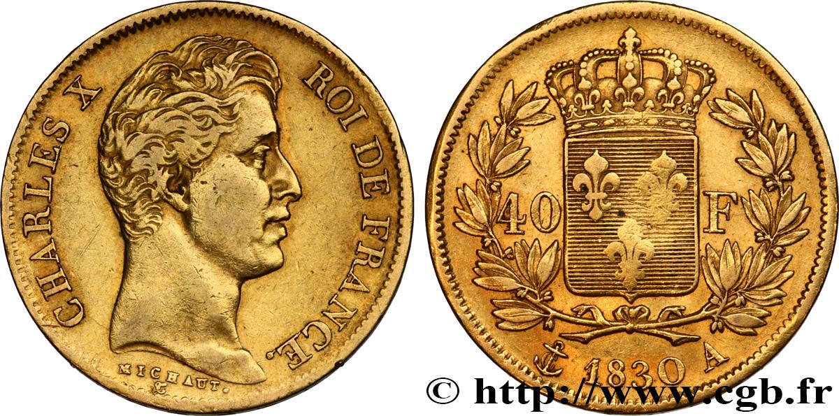 40 francs or Charles X, 2e type 1830 Paris F.544/5 MBC45 