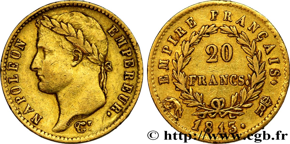 20 francs or Napoléon tête laurée, Empire français 1813 Rome F.516/35 MBC45 