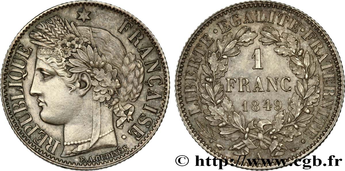 1 franc Cérès, IIe République 1849 Paris F.211/1 VZ60 