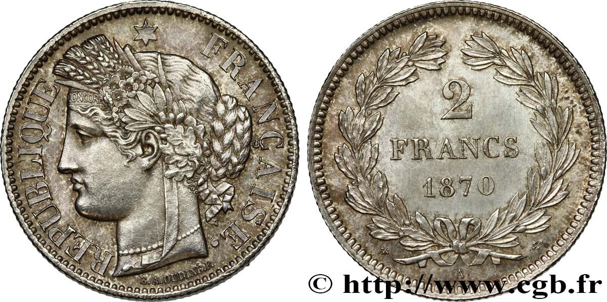 2 francs Cérès, sans légende 1870  Paris F.264/1 SPL63 