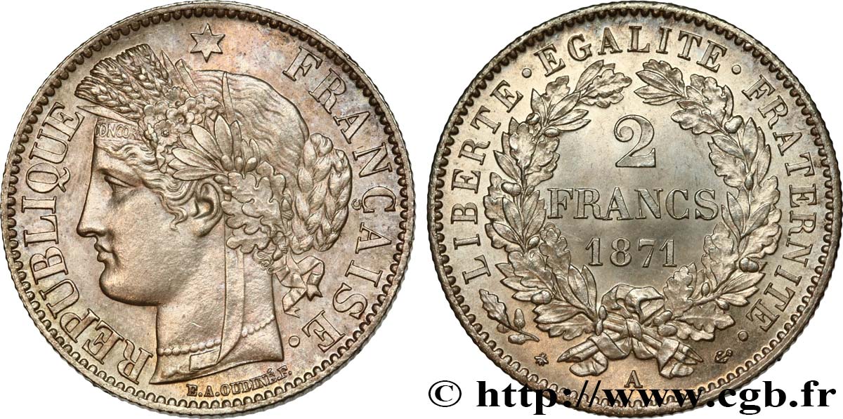 2 francs Cérès, avec légende 1871 Paris F.265/4 ST65 