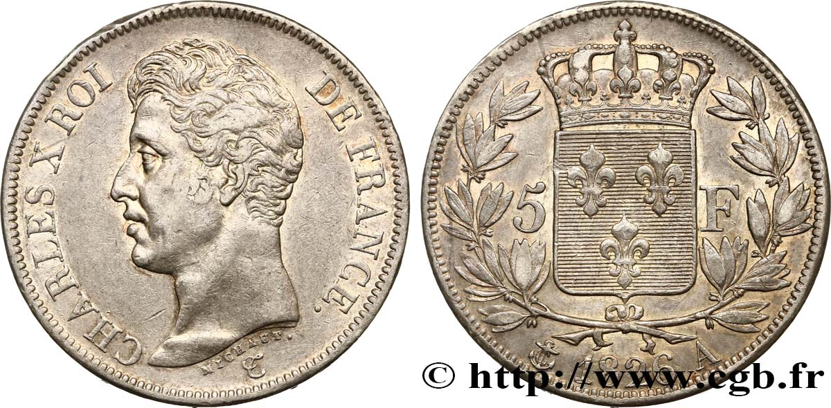 5 francs Charles X, 1er type 1826 Paris F.310/15 MBC48 
