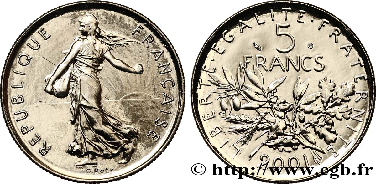 5 francs Semeuse, nickel, BU (Brillant Universel) 2001 Pessac F.341/37 MS 