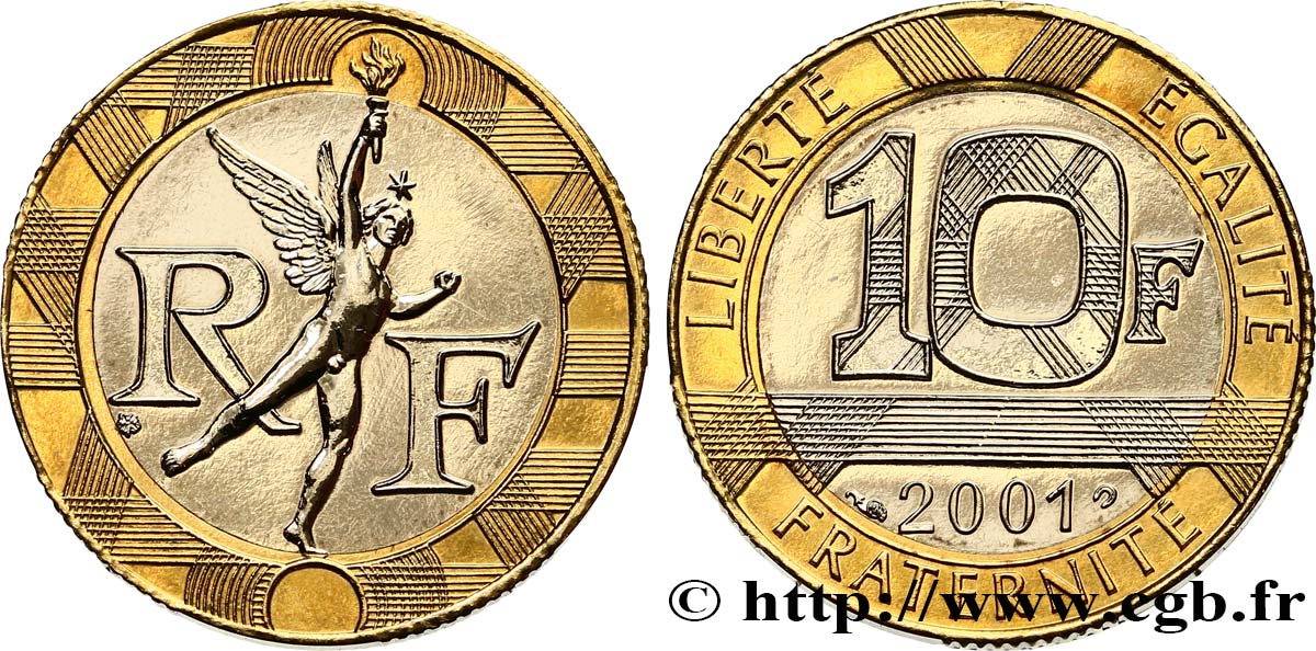 10 francs Génie de la Bastille, Brillant Universel 2001 Pessac F.375/18 SC64 