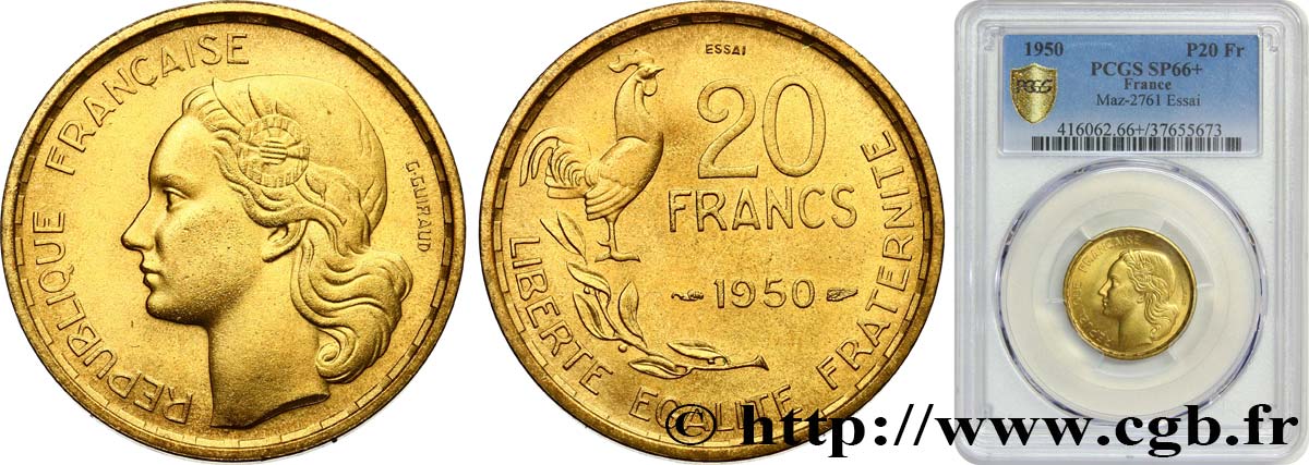 Essai de 20 francs G. Guiraud 1950 Paris F.402/1 FDC66 PCGS